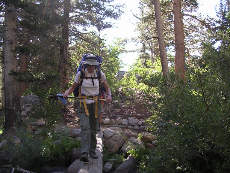 Mary Jo crossing North fork Bishop Creek